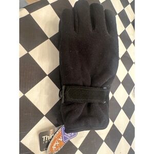 Maxx Mens Thinsulate Insulated Fleece Gloves Black One Size Adjustable Strap NWT